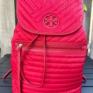 Tory Burch Ella Quilted Nylon Red Backpack